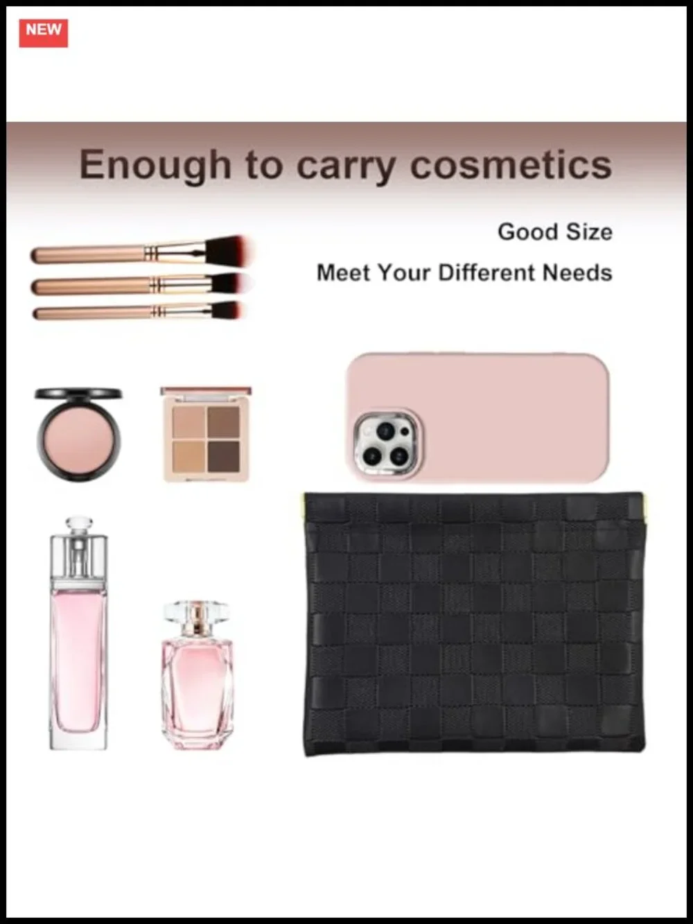 3pc Small Purse Organizer Pouches Waterproof Leather Cosmetic Bags Snap Closure